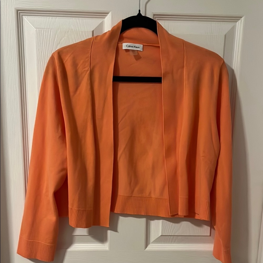 NWOT. Calvin Klein Orange Cardigan. Size L.